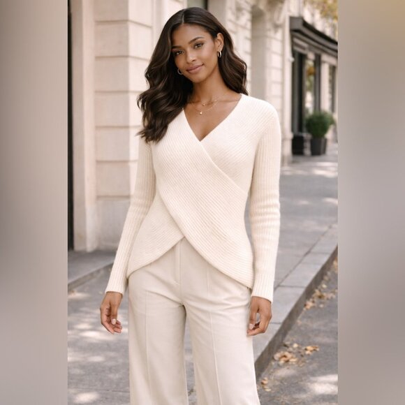 Maje Sweaters - Maje Angora Blend Wrap Sweater Cream V Neck Knit Size Small Luxury Soft Knit